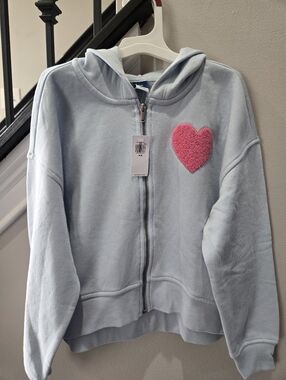 Girls Old Navy Light Blue Zip Hoodie with Pink Heart Patch